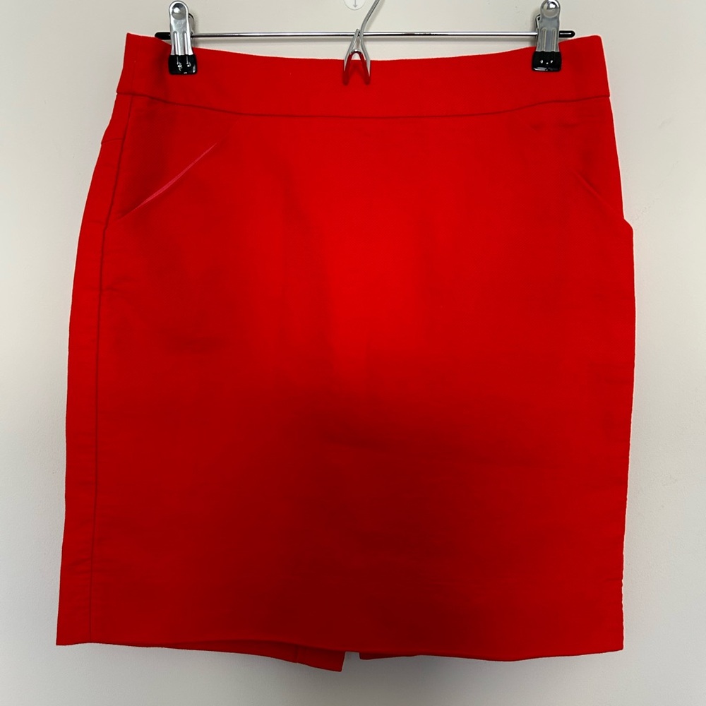J. Crew Bright‎ Red Cotton Pencil Skirt Size 8 Petite